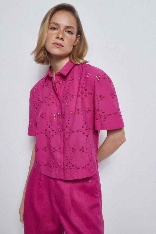 Pedro del Hierro Embroidered short-sleeved blouse Coral