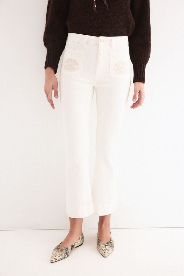 Pedro del Hierro Jeans flare cropped Ecru