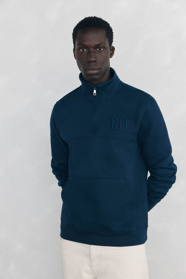 Pedro del Hierro Technical fabric zip-neck sweatshirt Blue