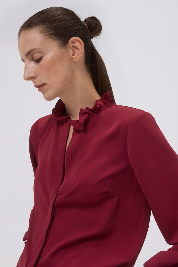 Pedro del Hierro Blusa fluida con detalle de volantes Morado