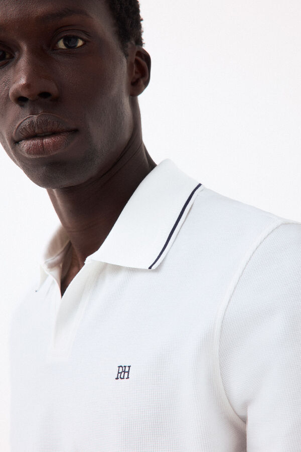 Pedro del Hierro Structured open neck polo shirt White