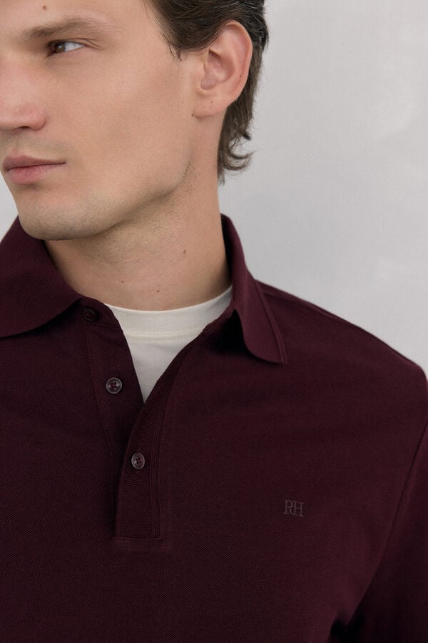 Pedro del Hierro Basic long sleeve polo shirt Burgundy
