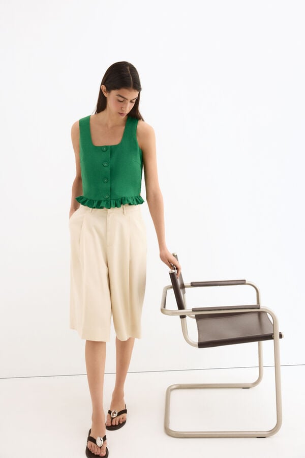 Pedro del Hierro Linen long Bermuda shorts Beige