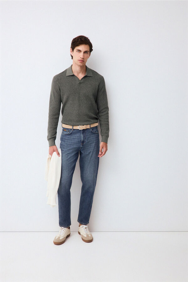 Pedro del Hierro Structured cotton polo neck knit jumper Green