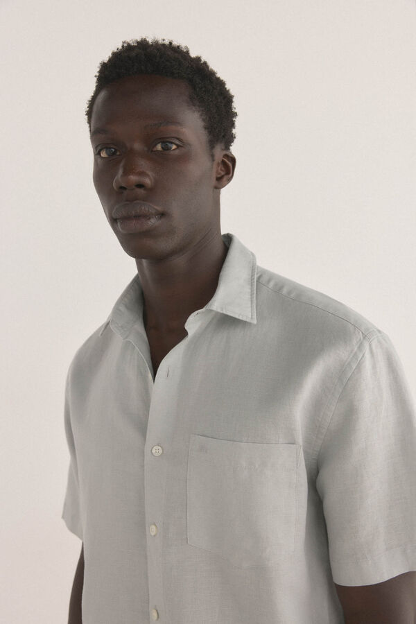 Pedro del Hierro Short sleeve fabric linen shirt Green