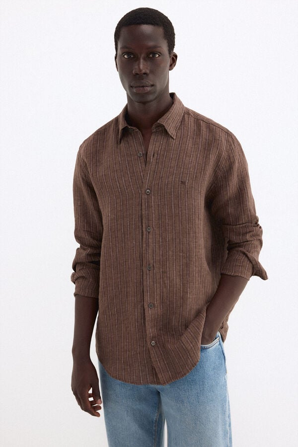 Pedro del Hierro Italian linen striped shirt Brown