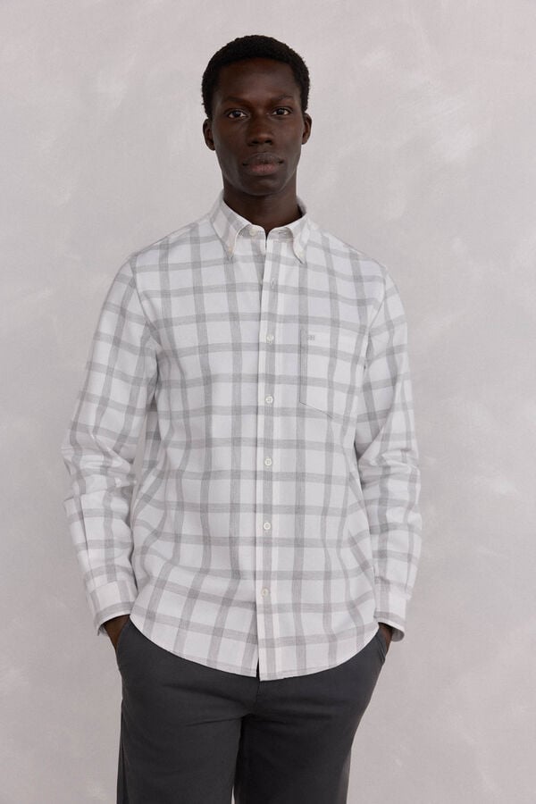Pedro del Hierro Brushed Oxford Check Shirt Grey