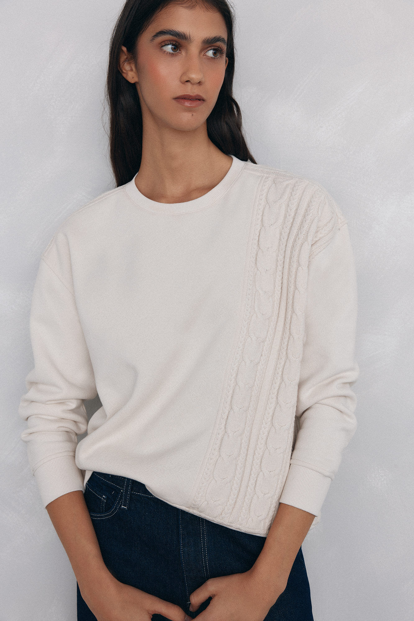 Pedro del Hierro Sweatshirt com detalhe tran&ccedil;ado