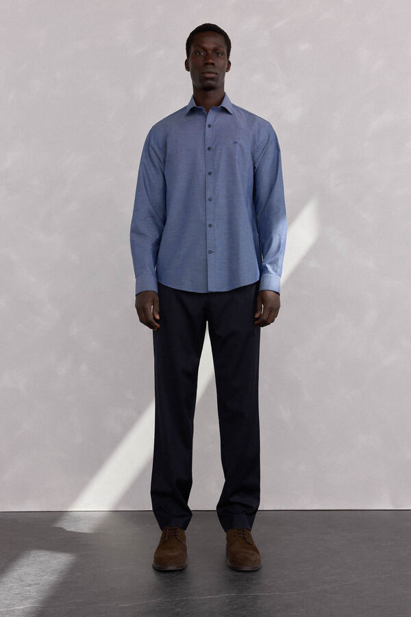Pedro del Hierro Easy-iron structured shirt + anti-odor slim fit Blue