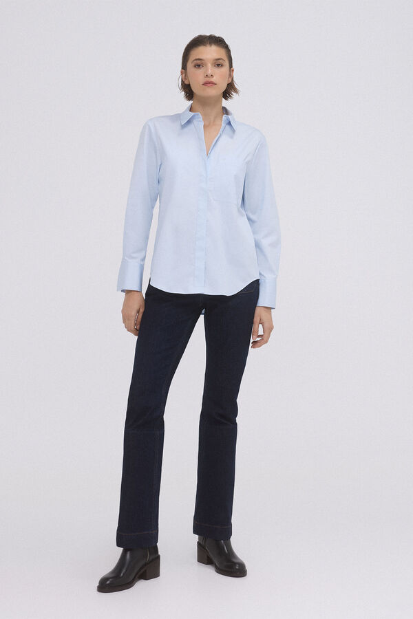 Pedro del Hierro Oversized poplin shirt with front pocket detail Blue