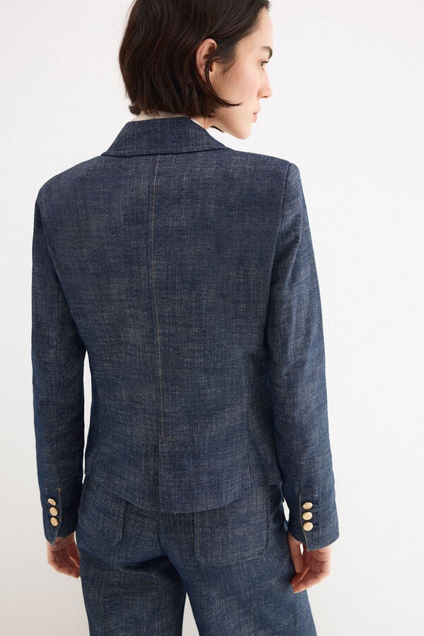 Pedro del Hierro Denim cropped blazer Blue