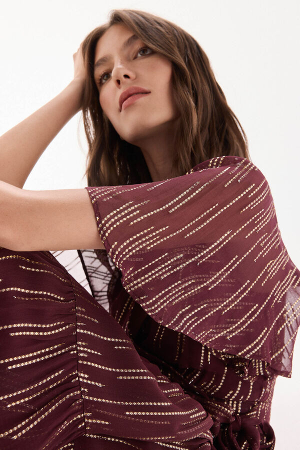 TFP by Tamara Falcó Georgette dress with lurex Burgundy