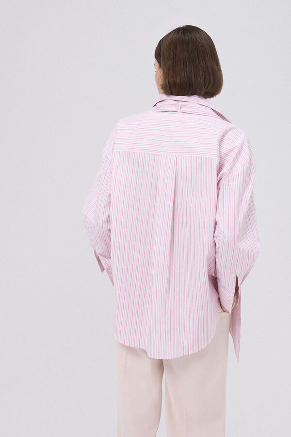 Pedro del Hierro Striped poplin shirt with bow or tie Pink