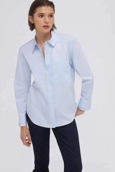 Pedro del Hierro Camisa oversize de popelina com detalhe de bolso frontal Azul