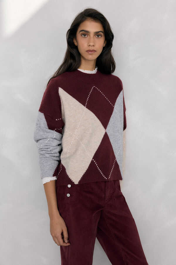 Pedro del Hierro Jersey jacquard de rombos Burdeos