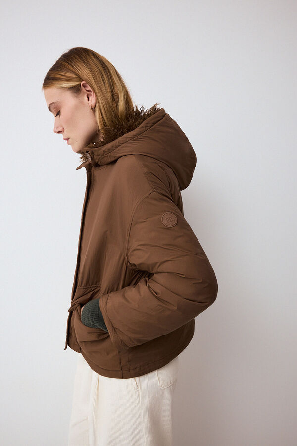 Pedro del Hierro Loose parka with fur hood Brown