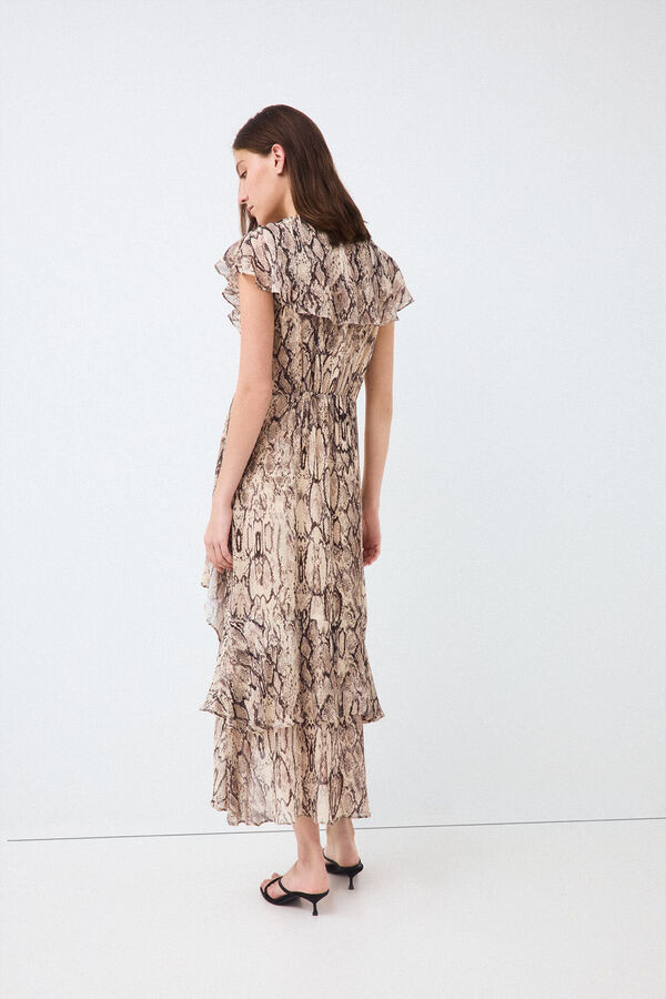 Pedro del Hierro Vestido volantes fluido Marr&oacute;n