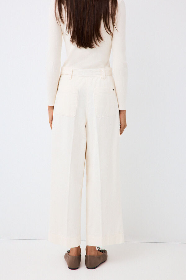 Pedro del Hierro Cal&ccedil;as wide leg cropped em bombazina Ecru