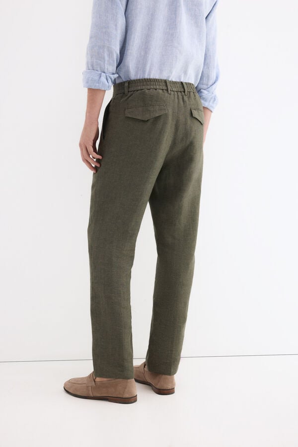 Pedro del Hierro Regular fit linen trousers Green