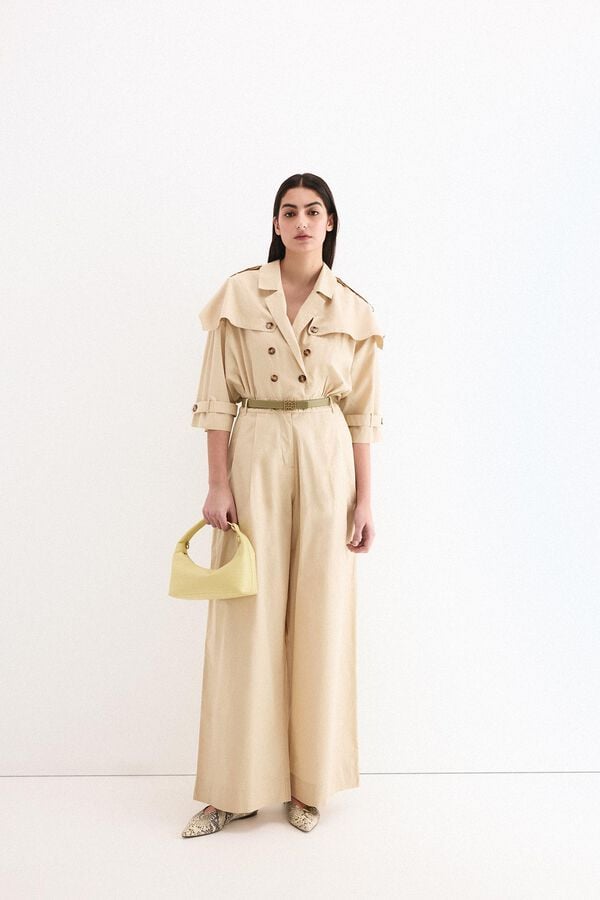 Pedro del Hierro Wide leg trench style jumpsuit Beige