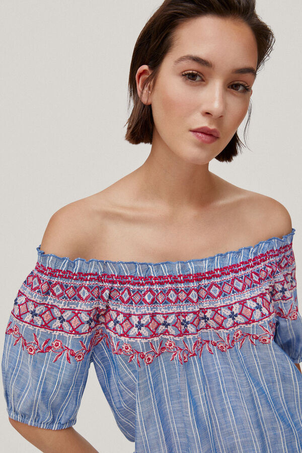 Pedro del Hierro Blusa off shoulders bordados Azul