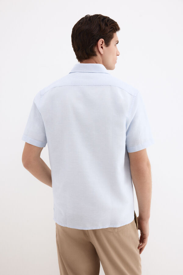 Pedro del Hierro Linen cotton plain shirt Blue