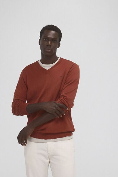 Pedro del Hierro Camisola de algodão de seda e cashmere em bico Marrom