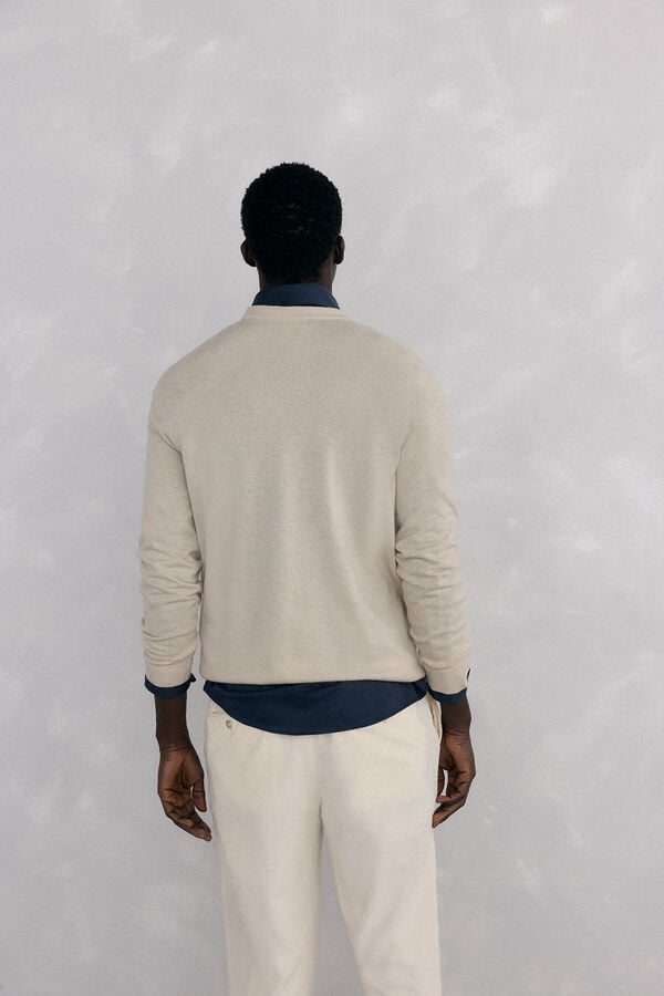 Pedro del Hierro Merino wool and cashmere crew neck sweater Beige