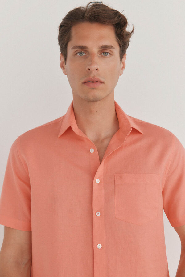 Pedro del Hierro Camisa de linho de tecido manga curta Vermelho