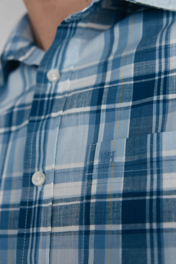 Pedro del Hierro Camisa quadrados tecido flamé Beige