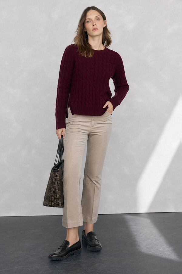Pedro del Hierro Merino wool cross-knit knit sweater Burgundy