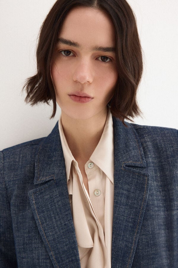 Pedro del Hierro Denim cropped blazer Blue