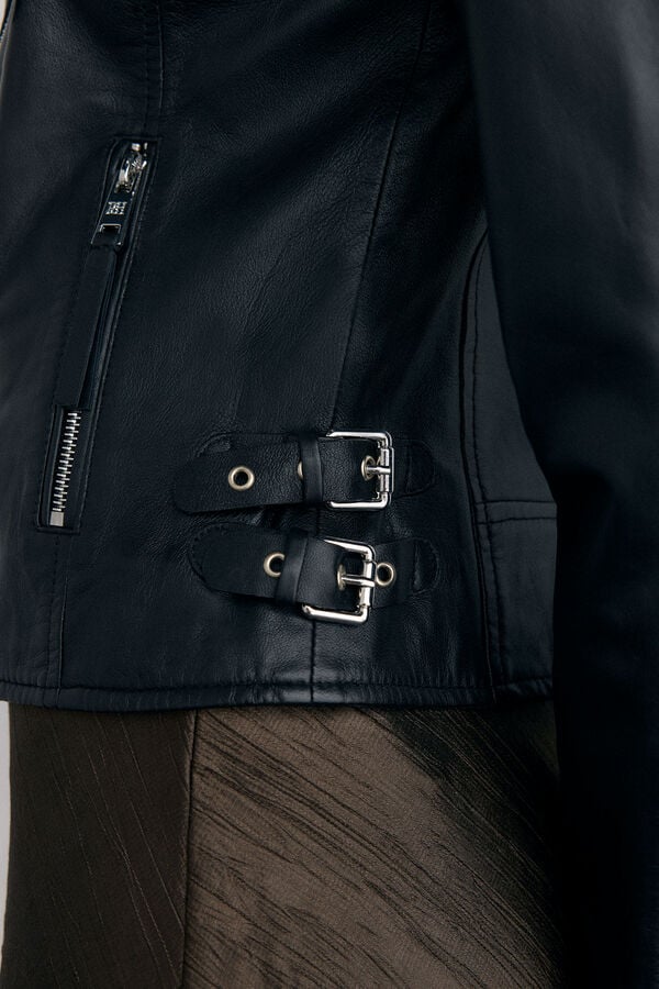 Pedro del Hierro Combined leather biker Black