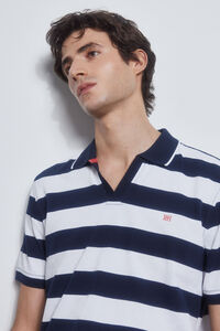 Pedro del Hierro Striped open neck polo shirt Blue