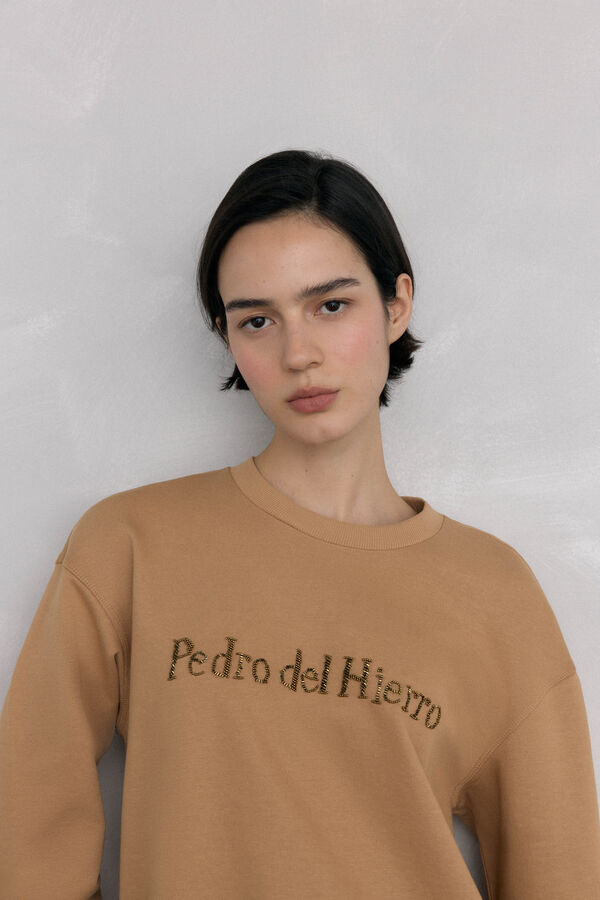 Pedro del Hierro Rhinestone logo sweatshirt Beige