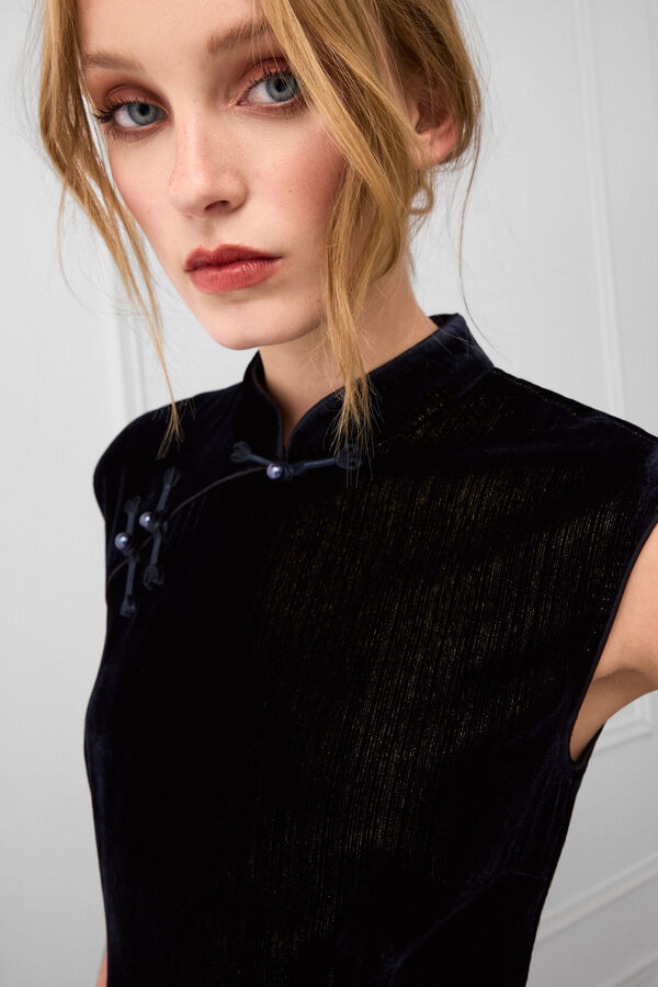 TFP by Tamara Falc&oacute; Oriental detail velvet dress Black