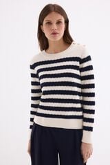 Pedro del Hierro Basic two-tone striped jumper Ecru