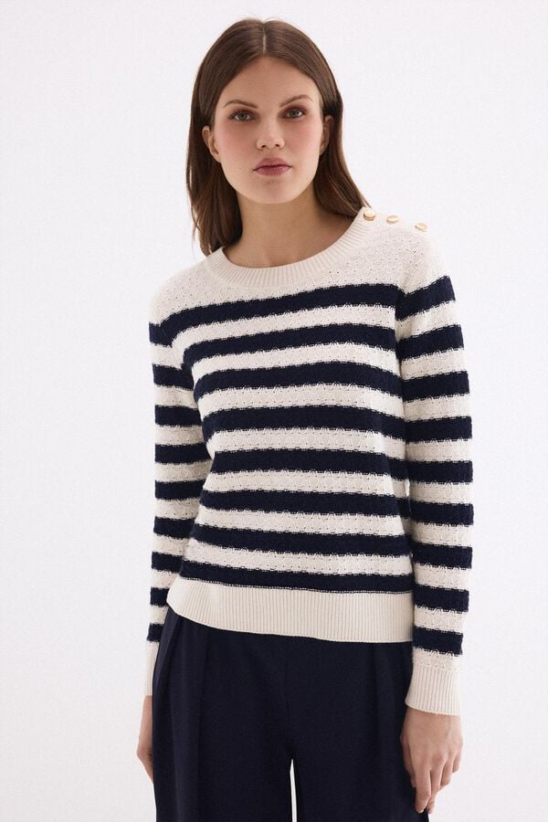 Pedro del Hierro Basic two-tone striped jumper Ecru