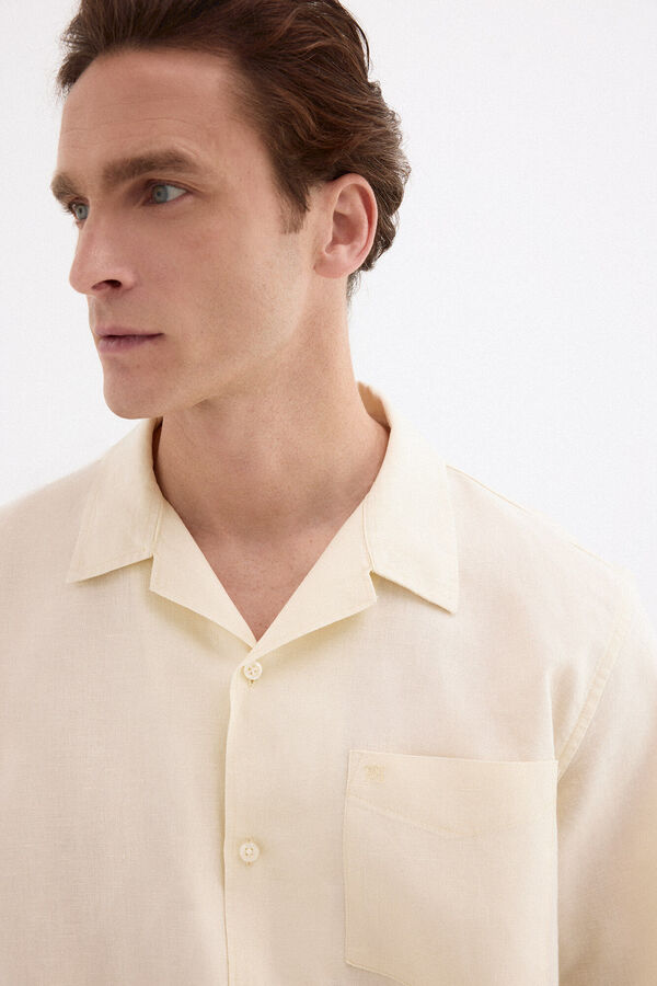 Pedro del Hierro Linen cotton short sleeve shirt Yellow