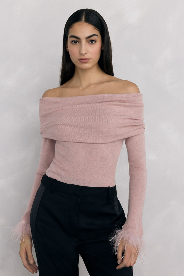 Pedro del Hierro Feather jersey cuff Pink