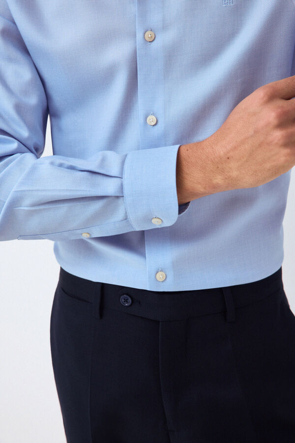 Pedro del Hierro Non-iron + anti-stain structure dress shirt Blue