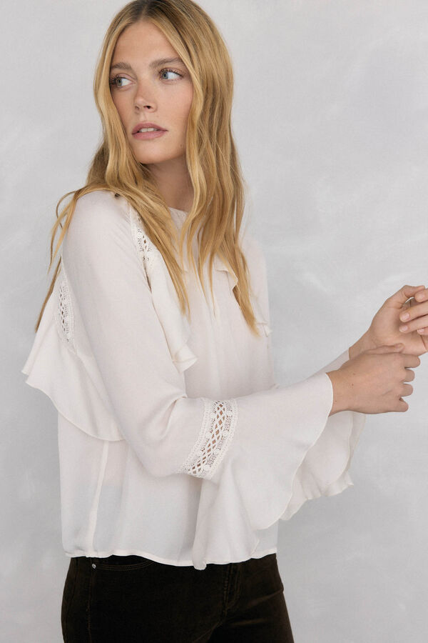 Pedro del Hierro Ruffled lace blouse Ecru
