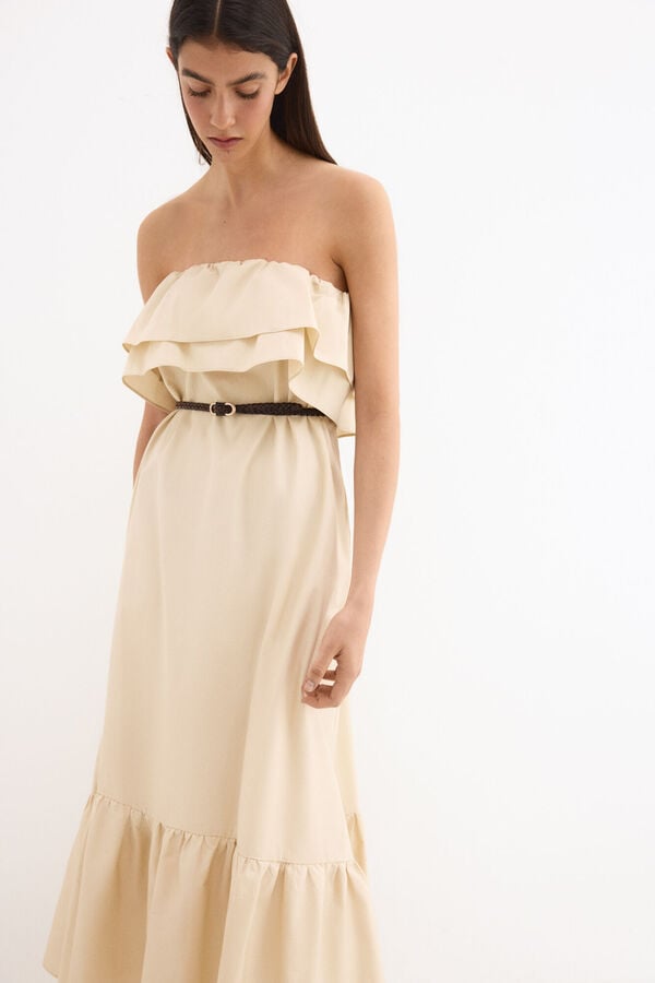 Pedro del Hierro Cotton strapless dress Ecru
