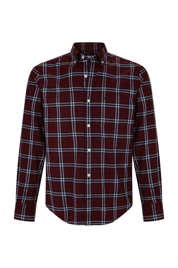 Pedro del Hierro Non-iron twill check shirt Burgundy