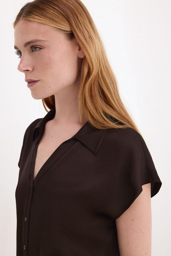 Pedro del Hierro Satin-finish short sleeve blouse Brown