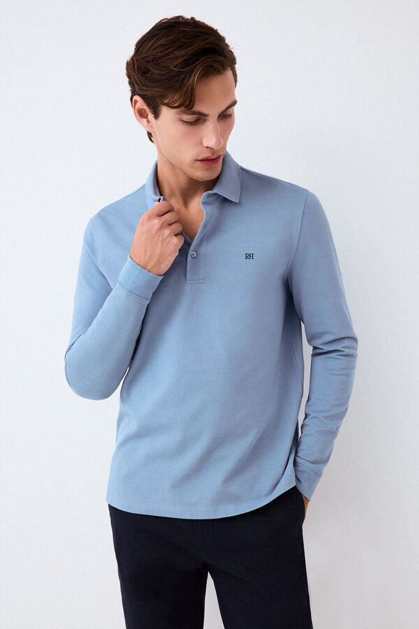 Pedro del Hierro Piqu&eacute; long sleeve polo shirt Blue
