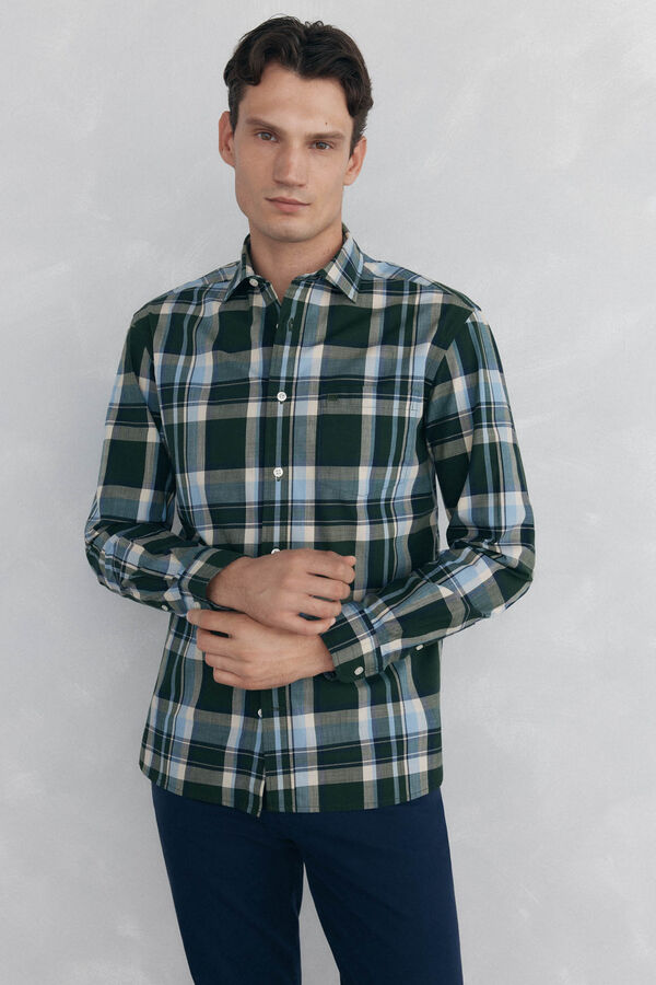 Pedro del Hierro Checked slub shirt Green