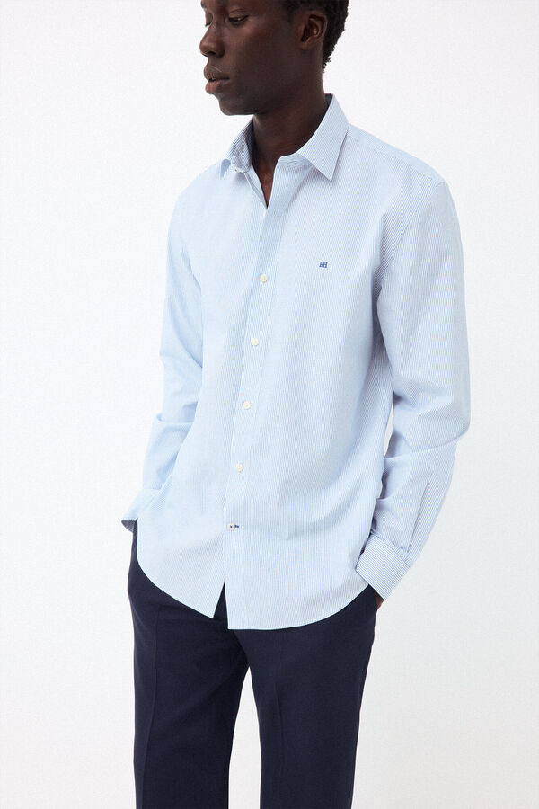 Pedro del Hierro Striped non-iron + anti-stain slim fit dress shirt Blue