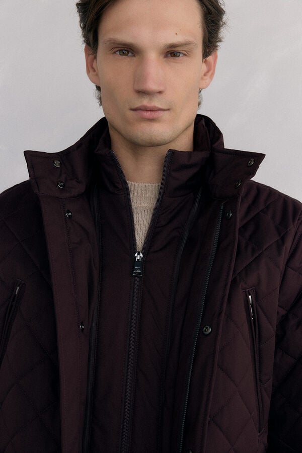 Pedro del Hierro Diamond-patterned quilted jacket Burgundy