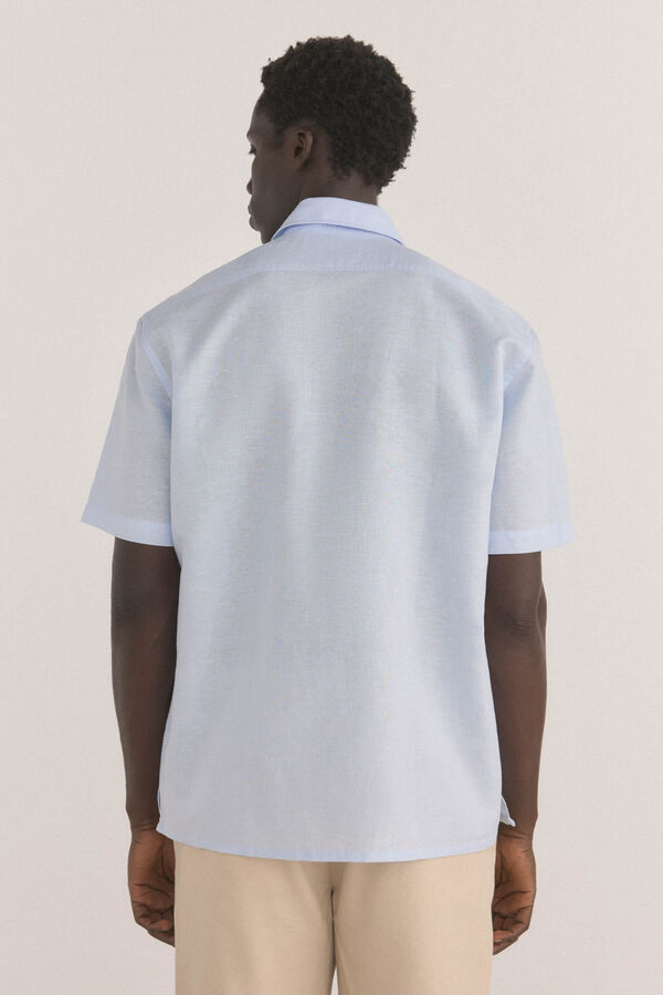 Pedro del Hierro Short sleeve fabric linen shirt Blue